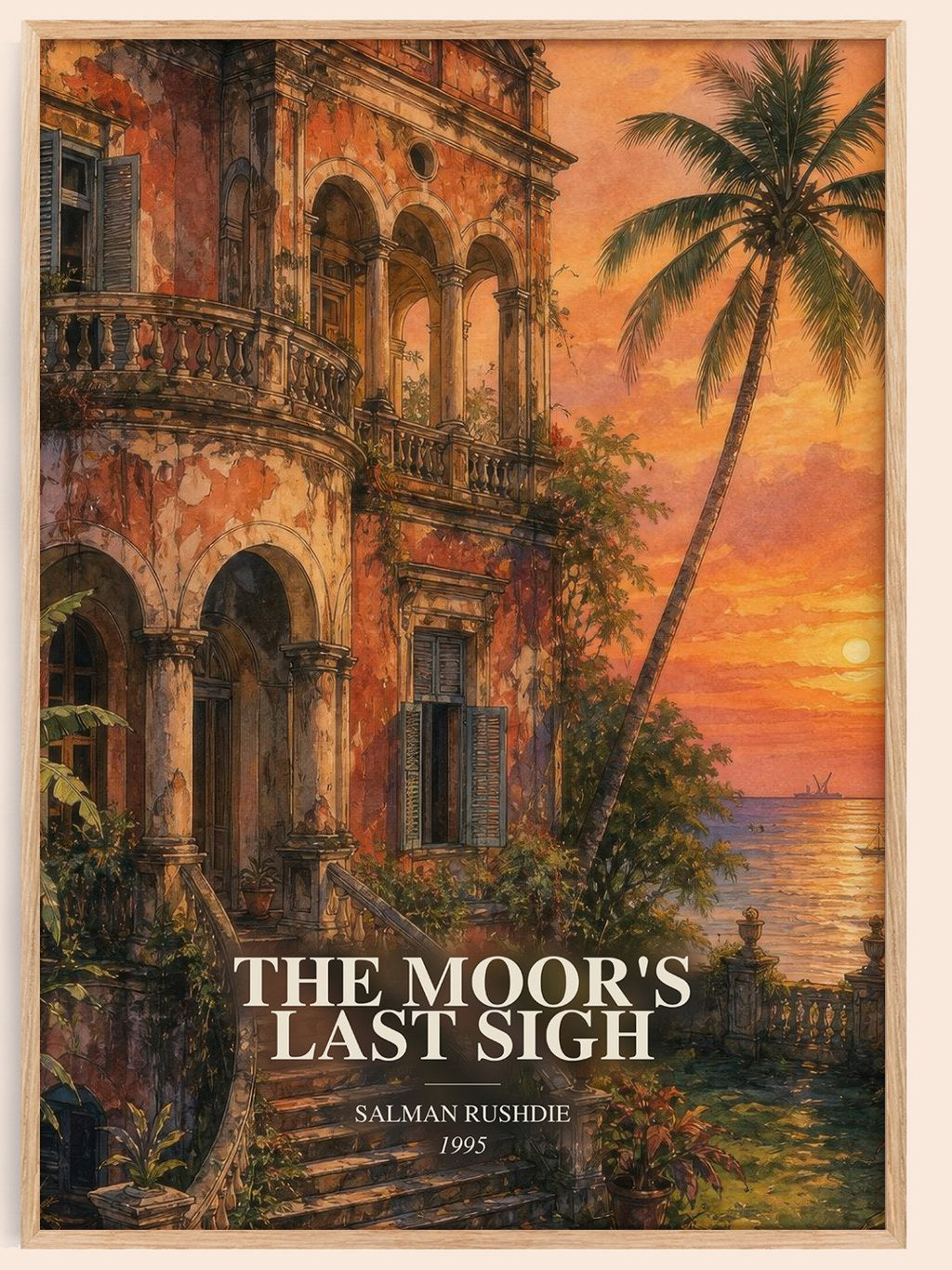 The Moor's Last Sigh watercolour book poster by Salman Rushdie – framed literary art print
