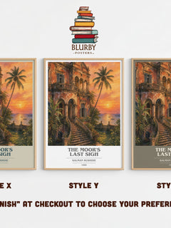 The Moor's Last Sigh book cover print in frame leaning in hallway – literary fiction wall art