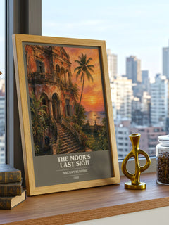 The Moor's Last Sigh book cover print framed by window – literary home decor