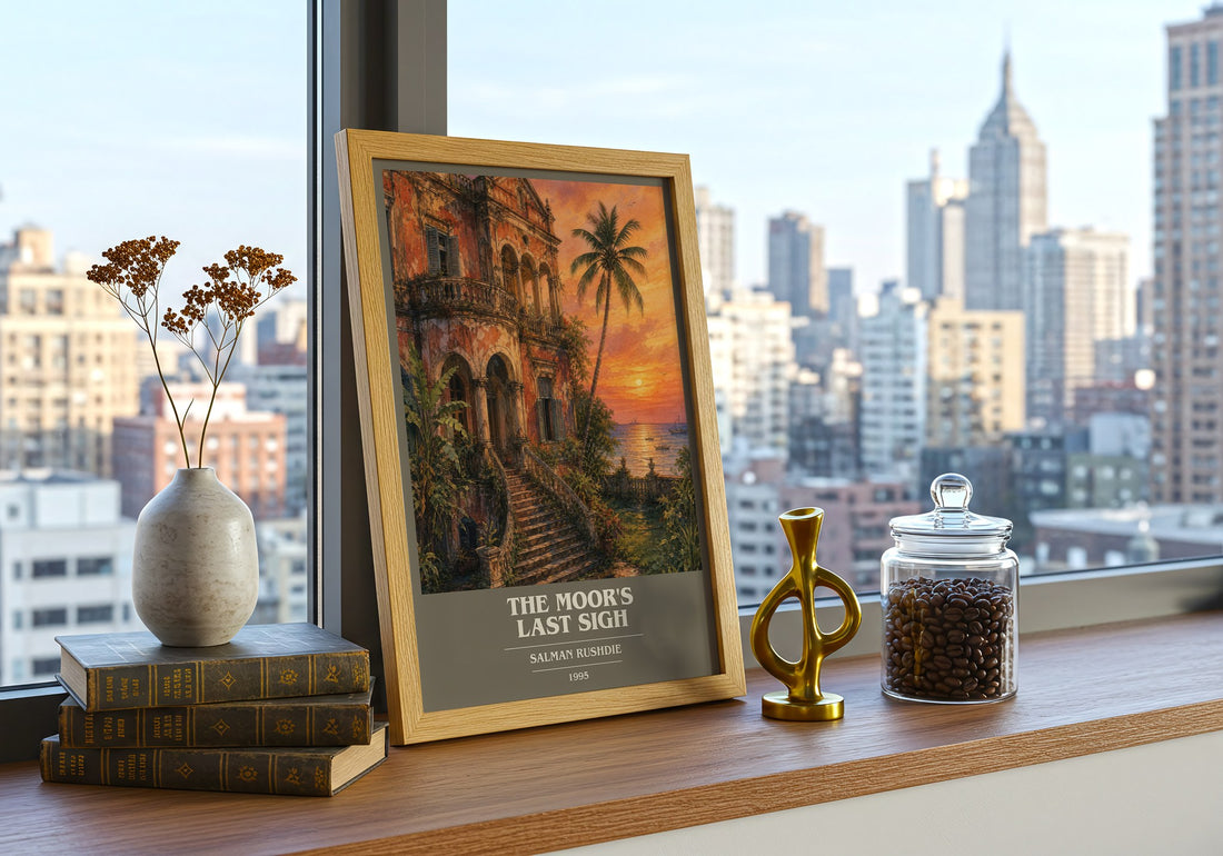 The Moor's Last Sigh book cover print framed by window – literary home decor