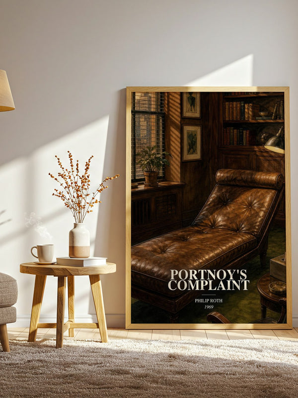 Portnoy's Complaint watercolour print in frame leaning in hallway – literary fiction wall art