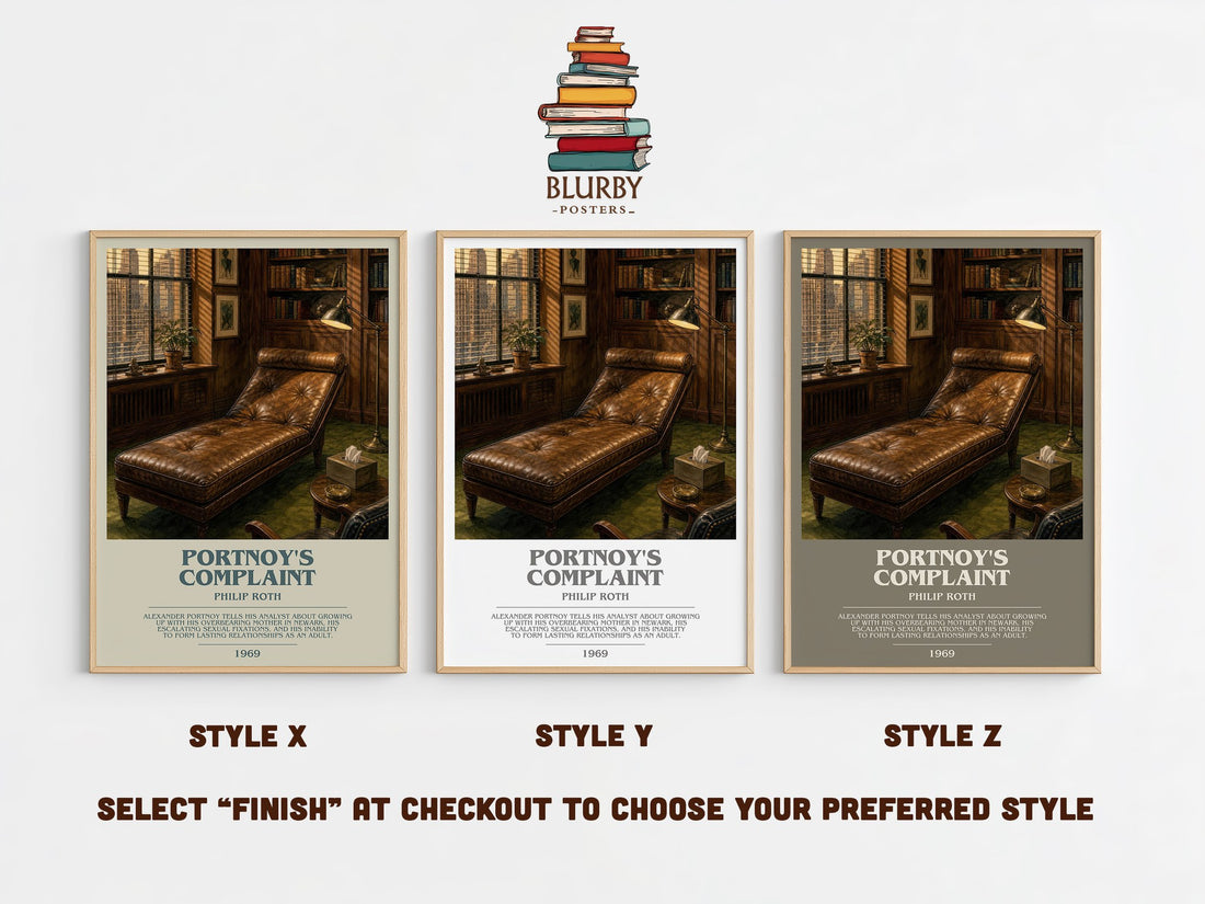 Portnoy's Complaint bookish print in frame leaning in hallway – literary fiction wall art (mockup)
