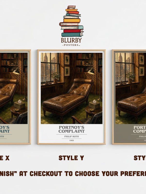 Portnoy's Complaint book cover print in frame leaning in hallway – literary fiction wall art