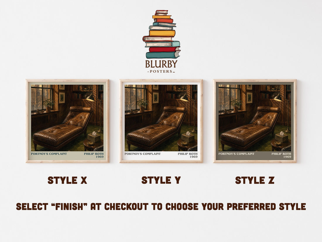 Portnoy's Complaint literary print in frame leaning in hallway – literary fiction wall art (mockup)