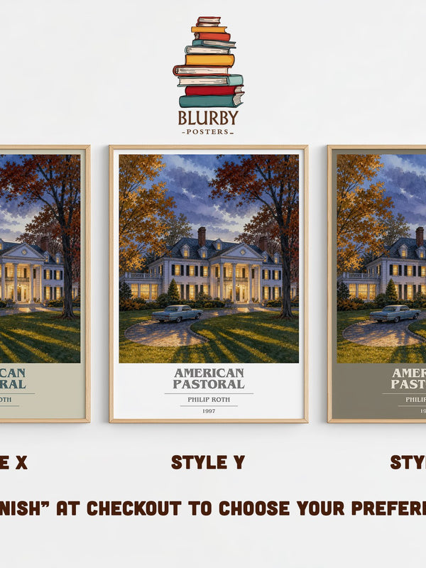 American Pastoral book cover print in frame leaning in hallway – literary fiction wall art
