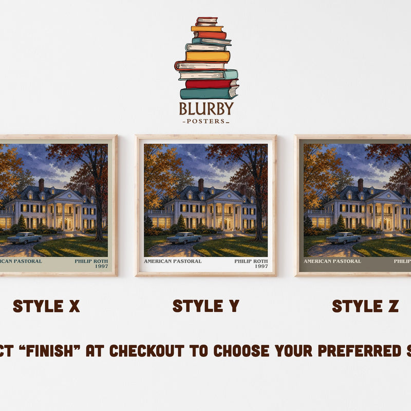 American Pastoral literary print in frame leaning in hallway – literary fiction wall art