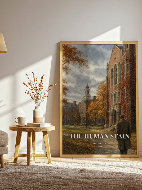 The Human Stain watercolour print in frame leaning in hallway – literary fiction wall art