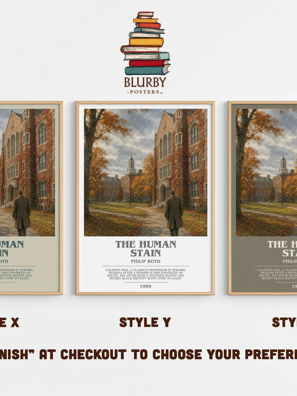The Human Stain bookish print in frame leaning in hallway – literary fiction wall art