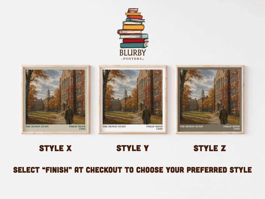 The Human Stain literary print in frame leaning in hallway – literary fiction wall art (mockup)