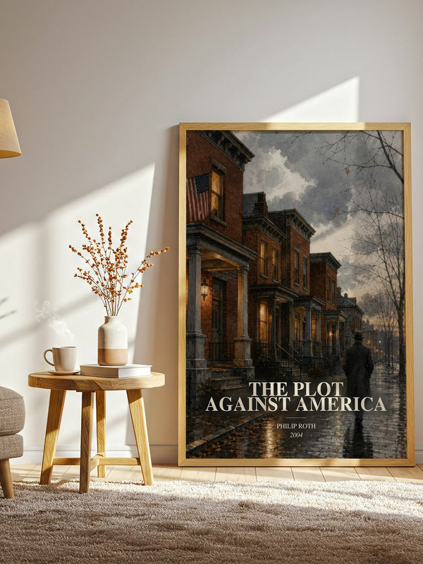 The Plot Against America watercolour print in frame leaning in hallway – historical fiction wall art