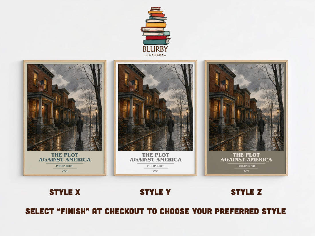 The Plot Against America book cover print in frame leaning in hallway – historical fiction wall art (mockup)