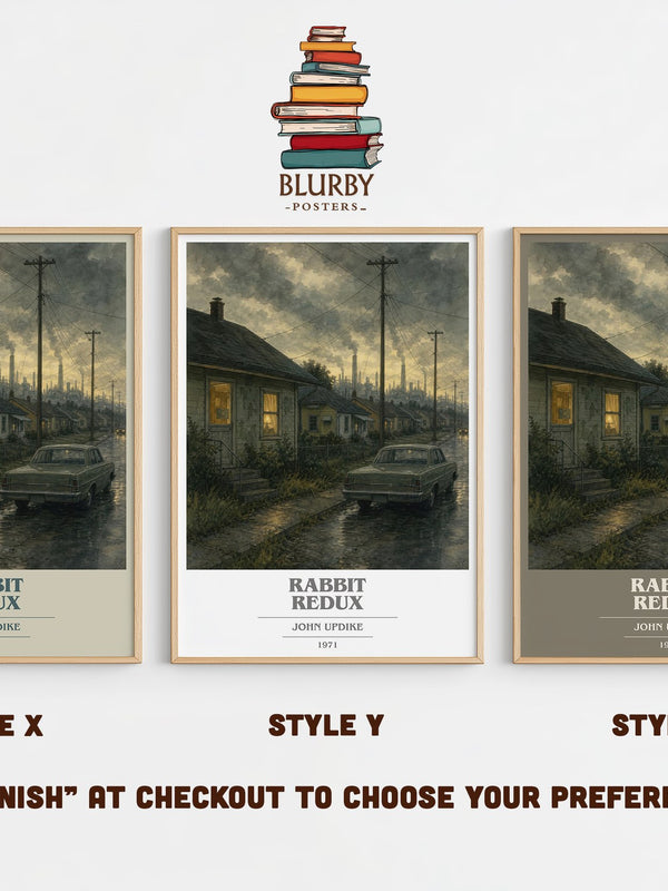 Rabbit Redux book cover print in frame leaning in hallway – literary fiction wall art