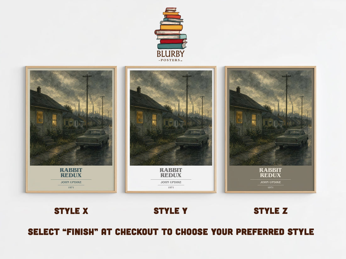 Rabbit Redux book cover print in frame leaning in hallway – literary fiction wall art (mockup)