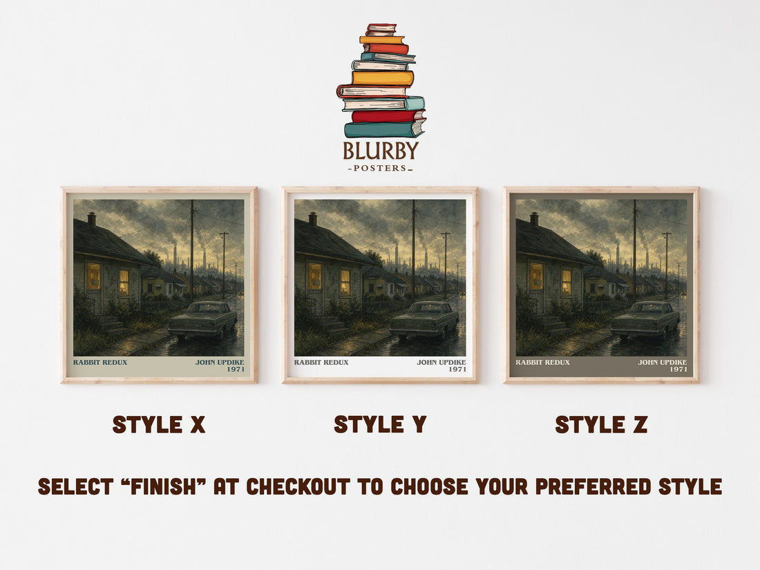 Rabbit Redux literary print in frame leaning in hallway – literary fiction wall art (mockup)