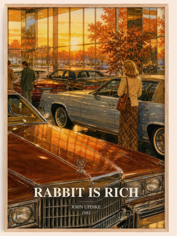 Rabbit Is Rich watercolour book poster by John Updike – framed literary art print