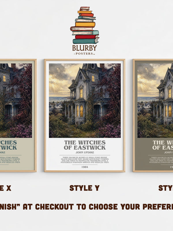 The Witches of Eastwick bookish print in frame leaning in hallway – literary fiction wall art