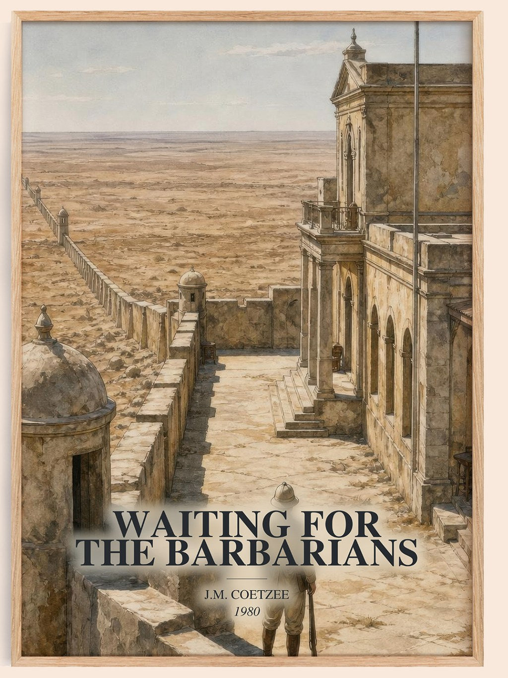 Waiting for the Barbarians watercolour book poster by J.M. Coetzee – framed literary art print