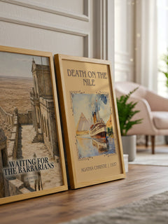 Waiting for the Barbarians watercolour print framed by window – literary home decor