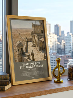 Waiting for the Barbarians bookish print framed by window – literary home decor
