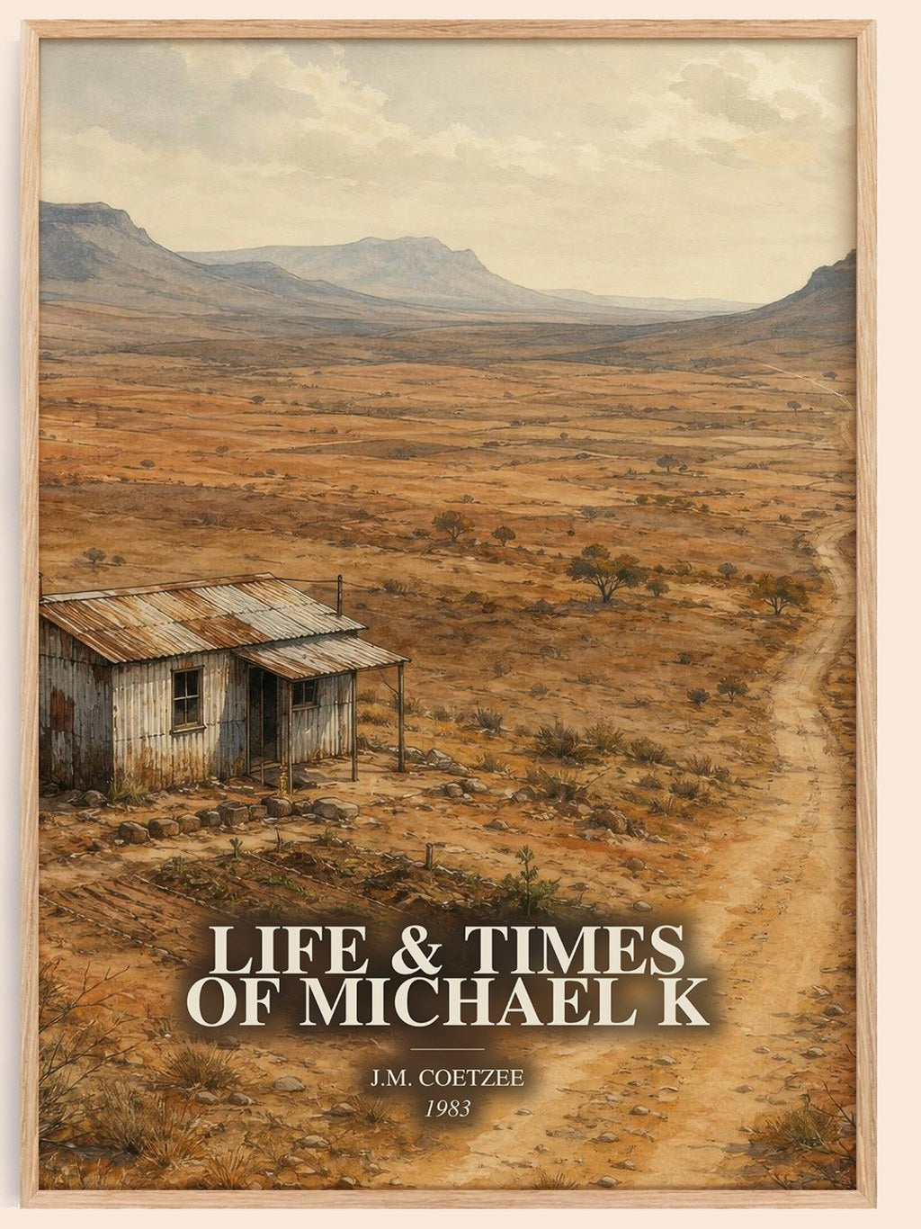 Life & Times of Michael K watercolour book poster by J.M. Coetzee – framed literary art print