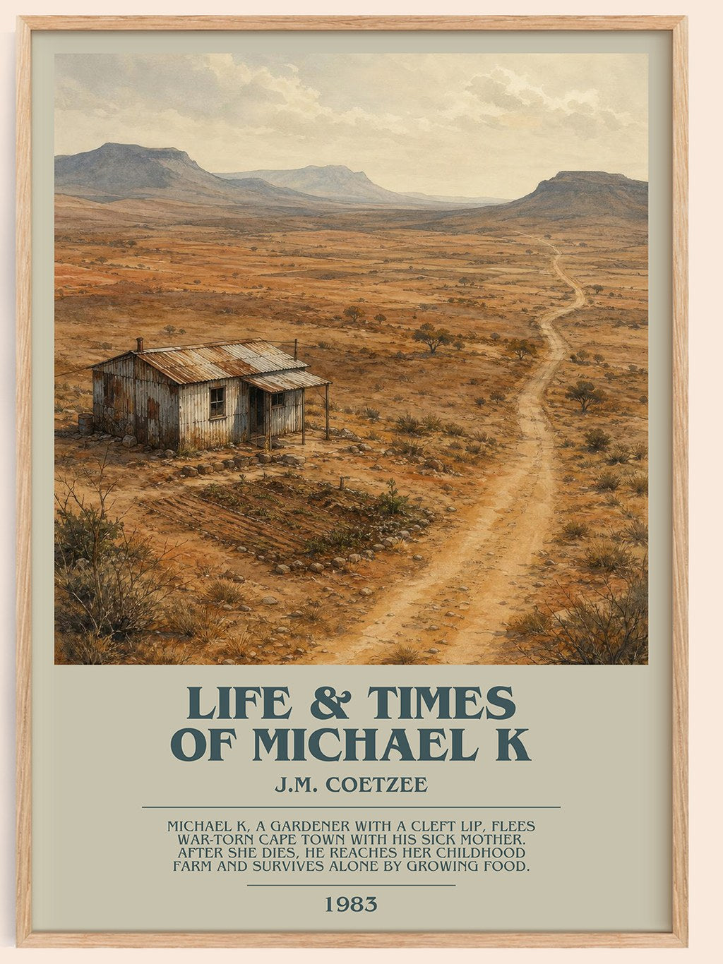 Life & Times of Michael K bookish book poster by J.M. Coetzee – framed literary art print