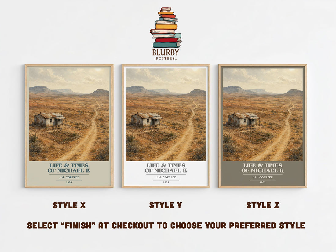 Life & Times of Michael K book cover print in frame leaning in hallway – literary fiction wall art (mockup)