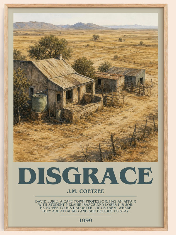 Disgrace bookish book poster by J.M. Coetzee – framed literary art print