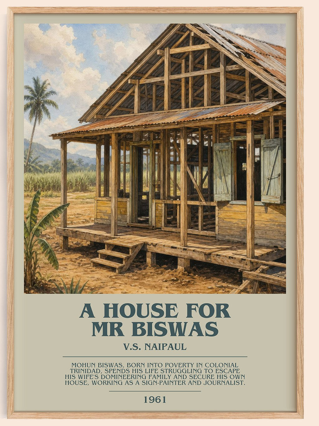 A House for Mr Biswas bookish book poster by V.S. Naipaul – framed literary art print