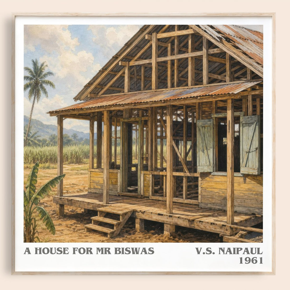A House for Mr Biswas literary book poster by V.S. Naipaul – framed literary art print