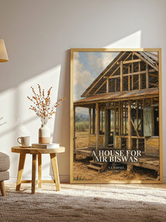 A House for Mr Biswas watercolour print in frame leaning in hallway – literary fiction wall art