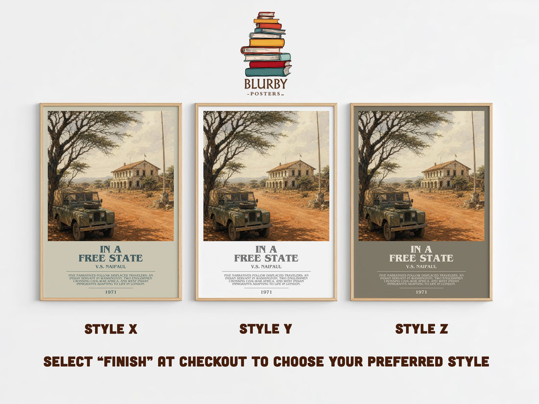 In a Free State bookish print in frame leaning in hallway – literary fiction wall art (mockup)