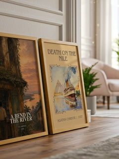 A Bend in the River watercolour print framed by window – literary home decor