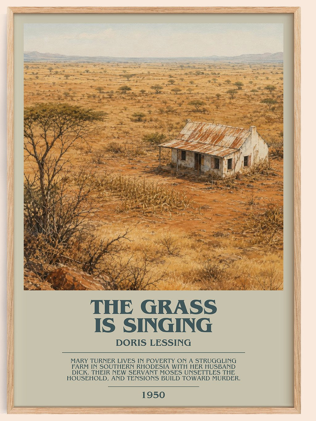 The Grass Is Singing bookish book poster by Doris Lessing – framed literary art print