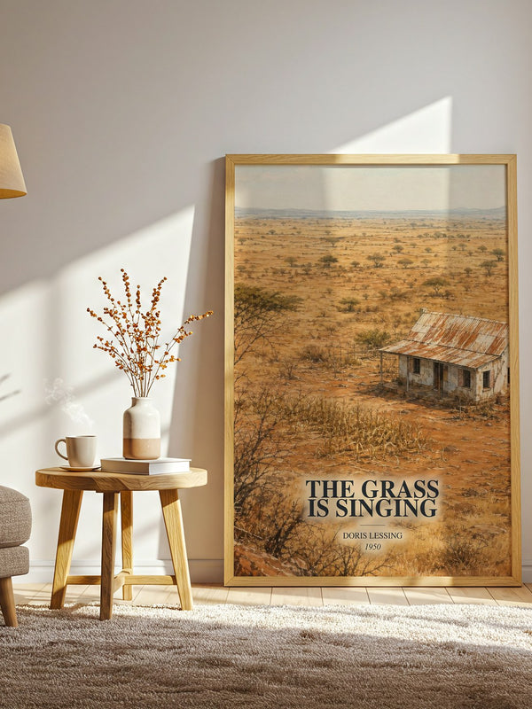 The Grass Is Singing watercolour print in frame leaning in hallway – literary fiction wall art