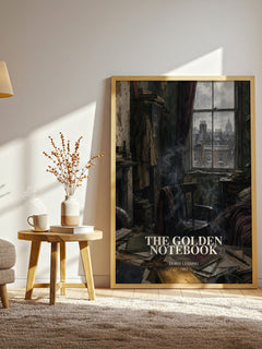 The Golden Notebook watercolour print in frame leaning in hallway – literary fiction wall art