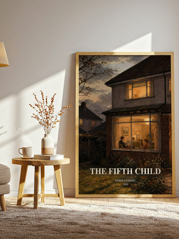 The Fifth Child watercolour print in frame leaning in hallway – literary fiction wall art