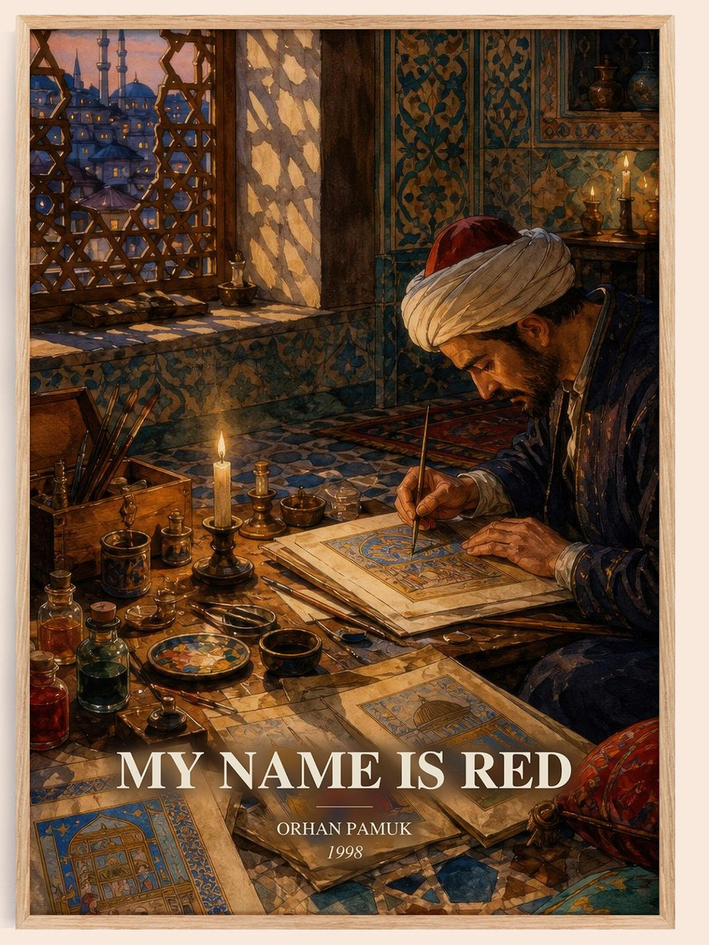 My Name Is Red watercolour book poster by Orhan Pamuk – framed literary art print