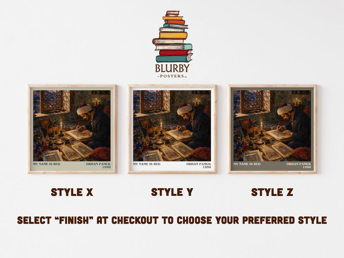 My Name Is Red literary print in frame leaning in hallway – historical fiction wall art (mockup)