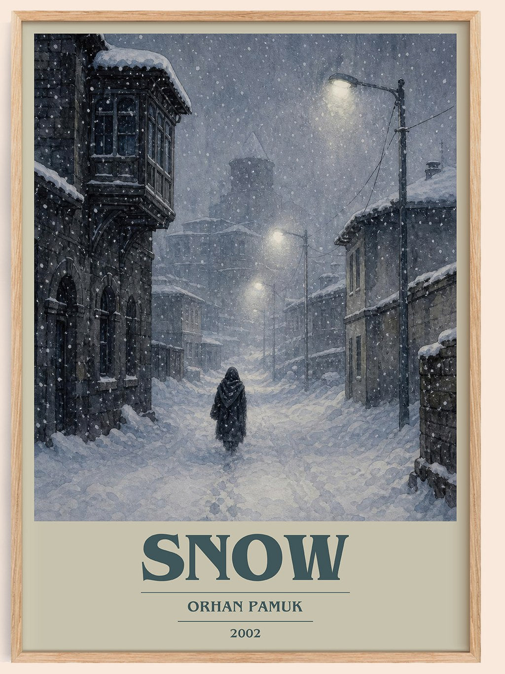 Snow book cover book poster by Orhan Pamuk – framed literary art print