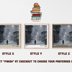 Snow literary print in frame leaning in hallway – literary fiction wall art