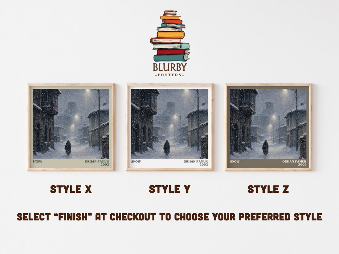 Snow literary print in frame leaning in hallway – literary fiction wall art (mockup)