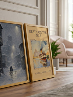 Snow watercolour print framed by window – literary home decor