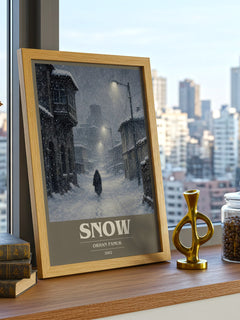 Snow book cover print framed by window – literary home decor