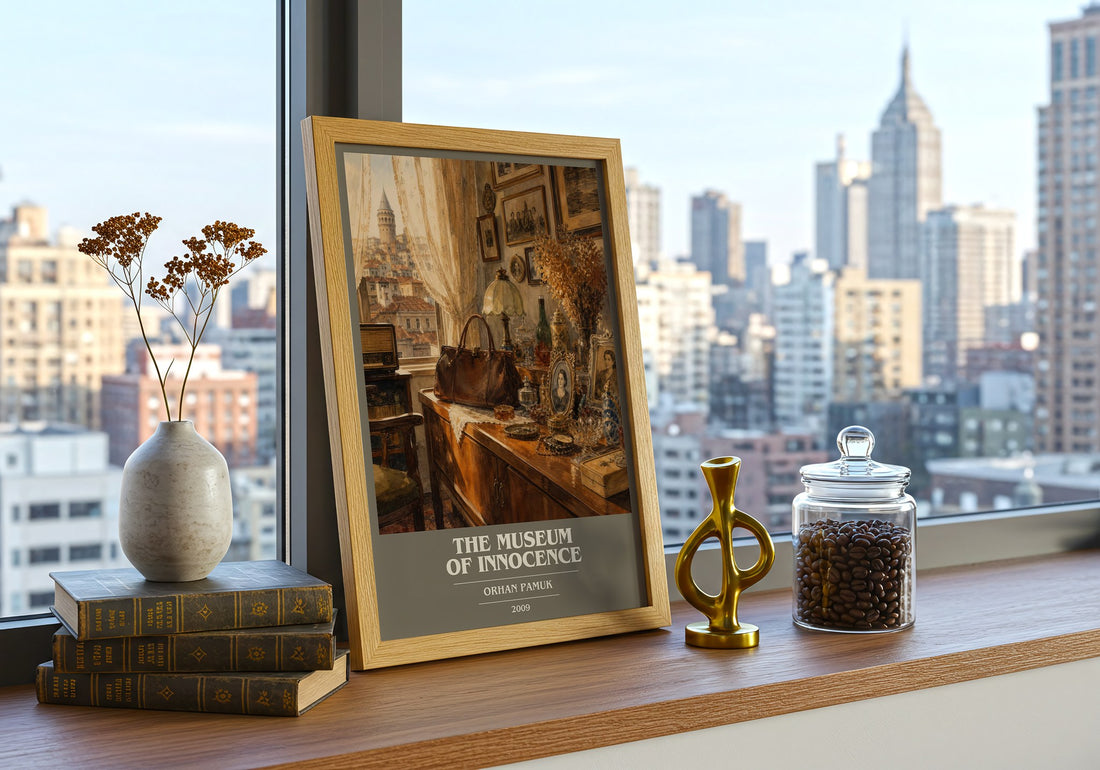 The Museum of Innocence book cover print framed by window – literary home decor