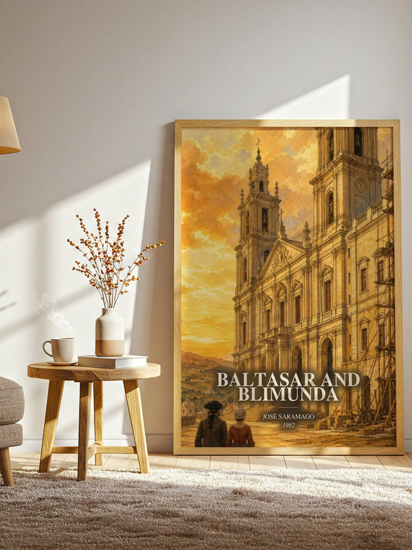 Baltasar and Blimunda watercolour print in frame leaning in hallway – literary fiction wall art