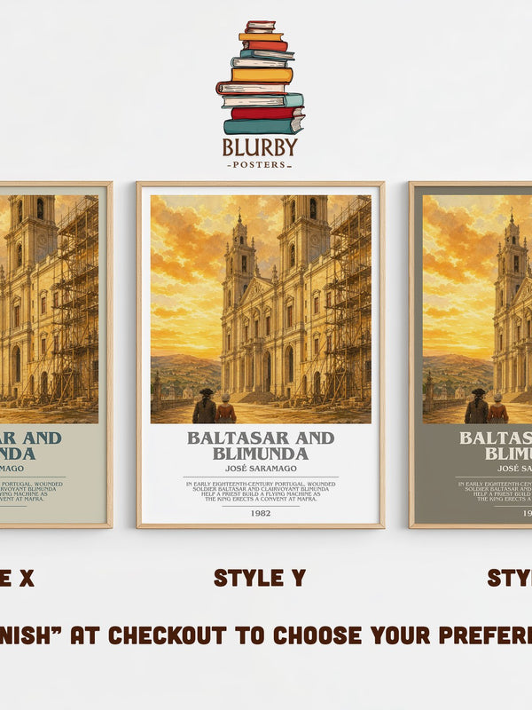 Baltasar and Blimunda bookish print in frame leaning in hallway – literary fiction wall art