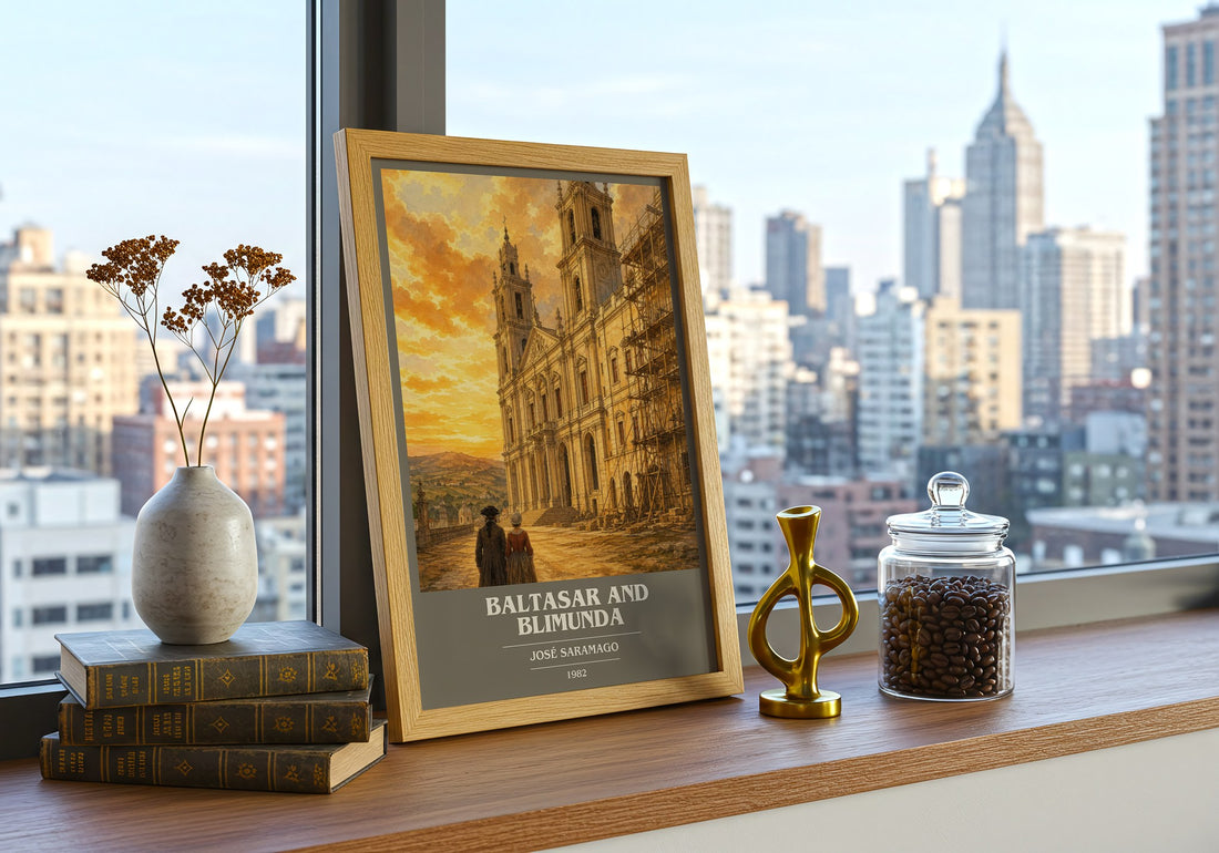 Baltasar and Blimunda book cover print framed by window – literary home decor
