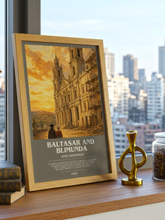 Baltasar and Blimunda bookish print framed by window – literary home decor