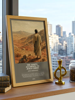 The Gospel According to Jesus Christ bookish print framed by window – literary home decor