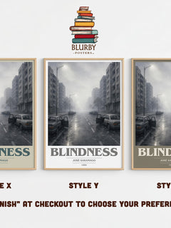 Blindness book cover print in frame leaning in hallway – literary fiction wall art